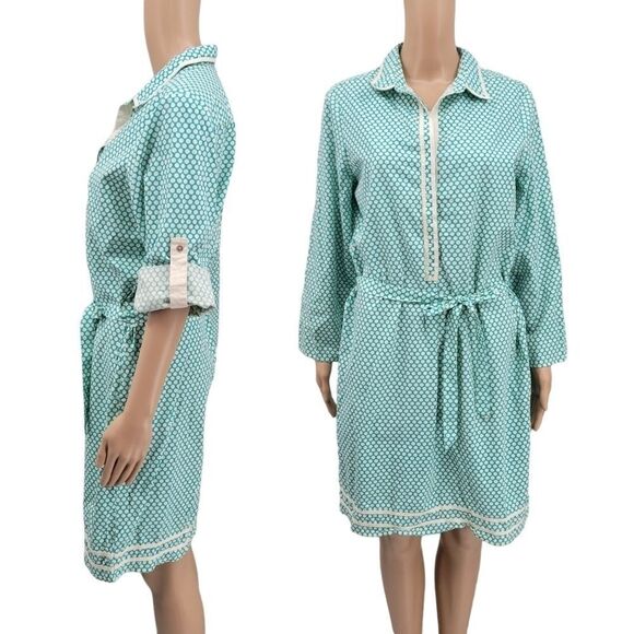 Mssp Teal Green with cream polka dots Midi Shirt Dress. Women's Large - Picture 1 of 13